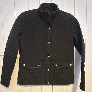 Ladies J. Crew Black with Gold Trim Tailored Quilted Puffer Jacket